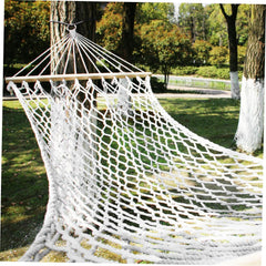 Outdoor Hanging Bed Swing with Solid Wood Frame and Cotton Rope Practical Single Camping Hammock for Backyard Balcony Relaxation Beige