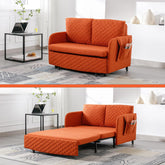 Modern Futon Sofa Bed, 46" Convertible Folding Couch Breathable Small Double,Adjustable Pull Out Chaise Couches with Storage Drawer for Compact Living Studio Bedroom Loveseat (Orange+Linen)