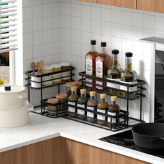 Bar Cart for The Home, 3 Tier Kitchen Carts with Wheels, Small Rolling Cart with Glass Holders,8 Bottle Coffee Syrup Organizer Rack, 2 Tier Spice Rack Organizer