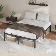 Metal Bed Frame Twin Size, 14 Inch 3500 lbs Heavy Duty Platform Bed Frames Steel Slats Noise Free No Box Spring Needed, Easy Assemble Sturdy Bedframe Rounded Corner with Storage and Mattress Retainers