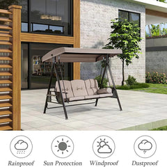 Swing Seat Canopy,Waterproof Canopy Garden Chair Tent Porch Top Cover Roofe, 2/3-Seater for Hammock-Khaki(Size:Three-Seater:192 * 124 * 18cm(75.6 * 48.8 * 7.08inches))