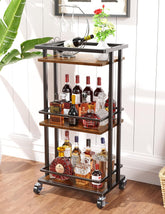 4-Tier Liquor Cabinet with Wine Rack, Mini Bar Cart for Home, Small Liquor Bar Cabinet for Alcohol, Rolling Kitchen Serving Cart on Wheels, Wine Drink Cart for Party, Bar Stand for Small Space
