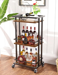 4-Tier Liquor Cabinet with Wine Rack, Mini Bar Cart for Home, Small Liquor Bar Cabinet for Alcohol, Rolling Kitchen Serving Cart on Wheels, Wine Drink Cart for Party, Bar Stand for Small Space
