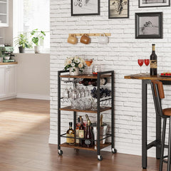 TUTOTAK Bar Cart, Home Bar Serving Cart with 3-Tier Mirrored Shelf, Drink Cart, Mobile Kitchen Shelf with Wine Rack, Gold BC01BB033