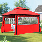 10x13 Gazebos Canopy Tent Double Vent Canopy Gazebo with 2 Sidewalls Translucent Windows Outdoor Heavy Duty Steel Patio Gazebo for Deck Backyard Lawn and Garden (Red)