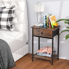 Night Stand Bedside Tables for Small Space End Table with Drawer Side Table Night Stands with Wood Open Storage Shelf, Rustic Side Table for Bedroom, Living Room, Study, Office, Pantry