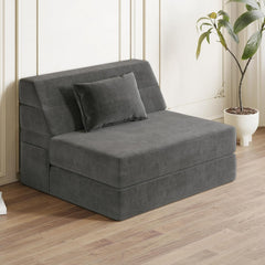 Folding Sofa Bed Convertible Sleeper Chair with Pillow Fold Out Couch Memory Foam Floor Mattress Portable Futon Sofa Bed Lazy Sofa for Living Room/Dorm/Guest Room/Home Office, Single, Navy Blue