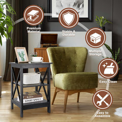 SUPER DEAL 3 Tier Side Table Industrial Retro End Table Nightstand Bedside Table with Solid Metal Frame for Bedroom Living Room Apartment Small Spaces, X-Design More Stable, Rustic Brown