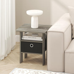 OTA End Table, Side Table, Nightstand with Bin Drawer, for Living Room, Bedroom, Dark Limed Oak/Black