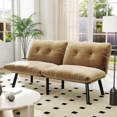 Convertible Folding Futon Sofa Bed, Modern Loveseat Lounge Sofa with Adjustable Backrest, Memory Foam Couch for Bedroom Living Room Office Study (Brown)