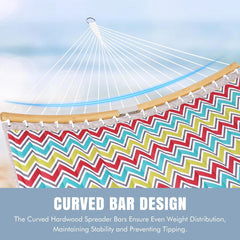 Blue Double Hammock with Spreader Bar for Two, Polyester Fabric, Adjustable Chain - 77" L x 55" W, 450 lbs Capacity, Ideal for Hammock Stand or Trees - Blue with Stripe