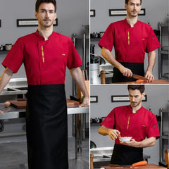 Personalized Chef Coat Embroidered Short Sleeves Chef Jacket Uniform with Chef Hat Set Customized Hotel Service Uniform
