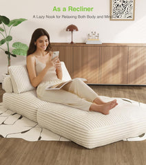 Plush Corduroy Folding Sofa Bed, Free Setup Floor Beds, 34" Boneless Couch for Small Spaces, Corner Chair, Convertible Sleeper Chair, Corner Couch, Foldable Sleeper Sofa Beds, Beige