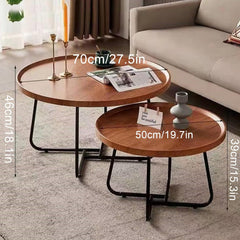 Modern Round Coffee Table with Metal Frame, Wood Raised Edge Center Table, Durable Easy Assembly Cocktail Table End Table for Living Room Office(50x39cm(19.7x15.3), Natural)