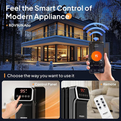 ROVSUN Oil Filled Radiator Heater w/Remote & APP Control, 1500W Portable Space Heater with Adjustable Thermostat, 24H Timer, Tip-Over & Overheat Protection for Indoor Use, Living Room Bedroom Office