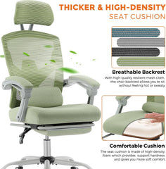 Ergonomic Office Chair, Home Office Computer Desk Chair with Lumbar Support, Height Adjustable Swivel Task Chairs with Armrests and Headrest, Green