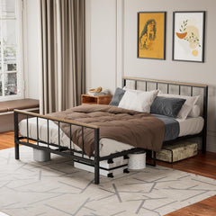 Queen Size Platform Bed Frame with Headboard and Footboard, Sturdy Metal Mattress Foundation with Under Bed Storage/No Box Spring Needed/Easy Assembly/Noise Free (Black, Queen)