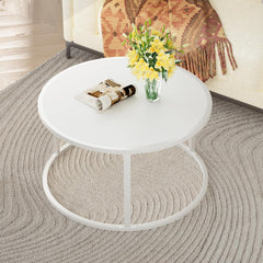 SAYGOER Small Round Coffee Table, White Coffee Tables for Living Room, Modern Center Table for Small Space Home Office Gardern, 27.6 × 27.6 × 17.7inch, White