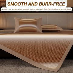 Foldable Double Sided Bamboo Mat for Bed - Bamboo Sleeping Mat Woven Rattan Surface + Ice Silk Surface Double-Sided Cool Bedroom Essential for Summer,Green,Full/1.2x1.9m