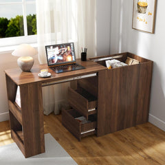 ZeHuoGe Computer Desk with Drawers, Modern Corner Home Office Storage with extendable Table, Study Writing Desk Workstation for Home,Office