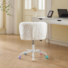 Home Office Fluffy Swivel Desk Chair for Girls, Living Room Bedroom Modern Upholstered Leisure Vanity Chairs on Wheels, Curved Low Backrest Swivel Stool for Kids, Height Adjustable, Violet