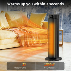 Space Heater, 24" Electric Heaters for Indoor Use, 1500W PTC Ceramic Heater for Office with Remote, Thermostat, 3 Modes, 35dB Quiet, 12H Timer Portable Heater for Bedroom Home Large Rooms