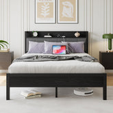 Queen Size Bed Frame, Platform Bed with Charging Station, Heavy Duty Metal Bedframe with Headboard and Footboards, No Box Spring Needed, Sturdy and Noise-Free (Black, Twin)