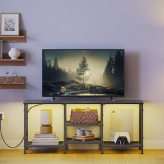 TV Stand for 55 Inch TV, Entertainment Center with 3-Tier Open Shelves, TV Console Table for Living Room, Bedroom, Black