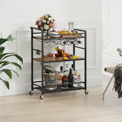 3 Tier Gold Bar Cart for Home, Bar Serving Cart with Wheels, Small Rolling Beverage Cart with Glass Holders, Liquor Cart with Wine Rack for Kitchen Dining Living Room Gold GBC507G