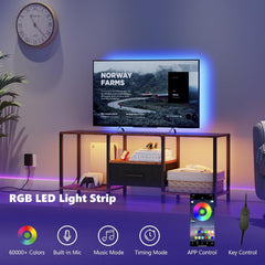 TV Stand with Fabric Drawer for 55 Inch TV, Entertainment Center with Open Shelves, Media TV Console Table for Living Room, Bedroom, Black