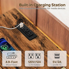 TV Stand with LED Light and Power Outlets, Entertainment Center with Fabric Drawers and Open Shelves, 41.7" TV Cabinet for TVs up to 45 Inch, Media Console for Living Room, Brown DS03UDBR