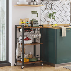 TUTOTAK Bar Cart, Home Bar Serving Cart with 3-Tier Mirrored Shelf, Drink Cart, Mobile Kitchen Shelf with Wine Rack, Gold BC01BB033