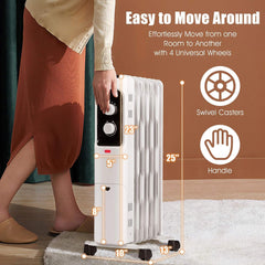 COSTWAY Oil Filled Radiator Heater, 1500W Electric Oil Heater with 3 Heating Mode, Adjustable Thermostat, Tip-Over and Overheat Protection, Portable Space Heater for Home Office Indoor Use (White)