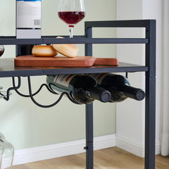 Tajsoon 2-Tier Mobile Bar Serving Cart, Industrial Style Beverage Cart with Wine Rack and Glass Holder, Rolling Drink Trolley for Kitchen, Living Room, Rustic Brown