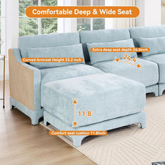 30'' Upholstered Cloud Ottoman for Sectional Couch in a Box, Luxury Chenille Modular Sectional Sofa, Modular Couches for Living Room, Oversized Deep Seat Couch Home Sofa, Sky Blue