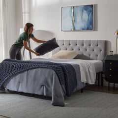 Lucid Mid-Rise Upholstered Headboard - Diamond Tufted - Padded Polyester - Adjustable Height from 34” to 46” - Easy Assembly - Bed Frame or Wall Mount - Sturdy - Charcoal - Twin / Twin XL Size