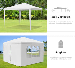 Smartxchoices 10' X 10' Outdoor White Waterproof Gazebo Canopy Tent with Removable Sidewalls Windows Heavy Duty Tent for Party Wedding Events Beach BBQ