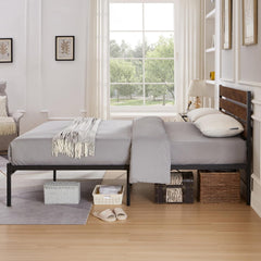 Altillo Queen Size Bed Frame with Wooden Headboard,Platform Bed W/Strong Metal Slats Support and Under Bed Storage,Noise Free,No Box Spring Needed,Easy Assembly,for Bedroom,Apartment,Brown