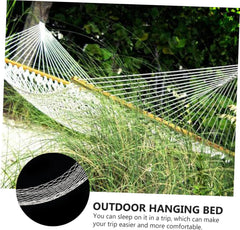 POPETPOP Bar Mesh Hammock Single Person Cotton Rope Outdoor Garden Swing Beige Comfortable Sturdy Hanging Bed for Camping and Backyard Relaxation