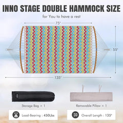 Blue Double Hammock with Spreader Bar for Two, Polyester Fabric, Adjustable Chain - 77" L x 55" W, 450 lbs Capacity, Ideal for Hammock Stand or Trees - Blue with Stripe