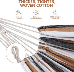 Double Hammock with Stand Included 450lb Capacity Space Saving Steel Stand,Premium Carry Bag Included,Suit for Outside,Indoor,Yard,Camping(Coffee).