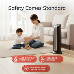 Lasko Portable Electric 1500 Watt Indoor Oscillating Tower Ceramic Space Heater with Adjustable Thermostat, Remote, and Timer, Silver