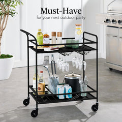 Best Choice Products Rolling Bar Cart, Mobile Home Bar Serving Cart, Serving Station w/ 2 Tier Shelves, Wine Rack, Lockable Wheels - Black
