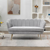 59" Modern Loveseat for Small Spaces,Upholstered Love Seat Couch with Gold Metal Legs,Mid Century 2-Seater Sofa with Flower Shaped Back for Living Room Bedroom Office (Chenille, Beige)