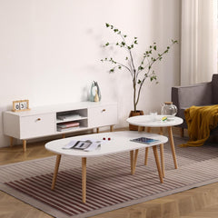 Engineered Wood Coffee Table Center Table Living Room Cocktail Table Center Table Tea Table Sofa Table for Small Spaces, Easy Assembly, White & Oak 21.65" x 21.65" x 20.08"