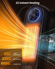 Space Heaters for Indoor Use, 16 Inch Portable Electric Heater for Office, 1500W Fast Heating Space Heater with Thermostat, 90°Oscillation, 12H Timer, Remote, Safe, Ultra-quiet Room Heater for Bedroom