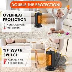 Space Heater,Portable Electric Heater,1200W/600W Safe & Quiet Oscillating Ceramic Heater,Tilt & Over-Heat Portection,Suitable for Office Home