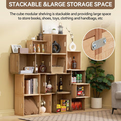 KIRIGEN Stackable Wood Storage Cube/Basket/Bins Organizer for Home Books Clothes Toy Modular Open Cubby Storage System - Office Bookcase Closet Shelves F26-NA