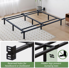 Full Metal Bed Frame, 7 Inch Low Heavy Duty Platform Bed Frames Full Size for Box Spring and Mattress, Easy Assembly, Noise-Free, Adjustable, Black