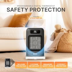 MORENTO Space Heater, Portable Space Heaters for indoor Use, Auto Temperature Control, LED Display Electric Heater, ECO Mode & 0-12H Timer, Quiet Heaters for Office, Bedroom, Home (White, 1 Pack)